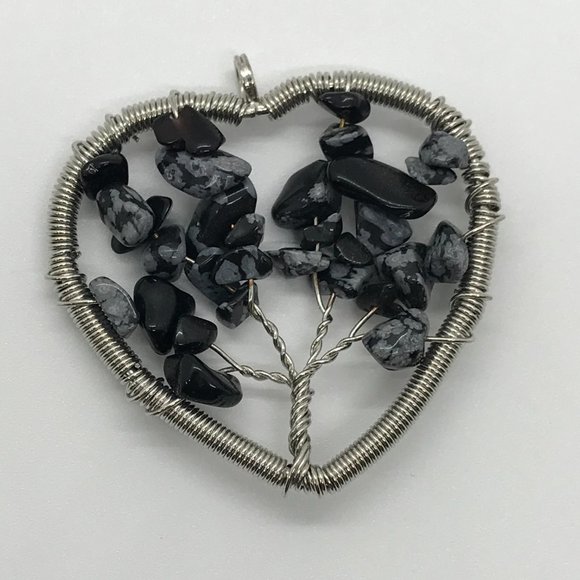 Snowflake Obsidian Tree Of Life Wirewrap Pendant - Picture 6 of 6